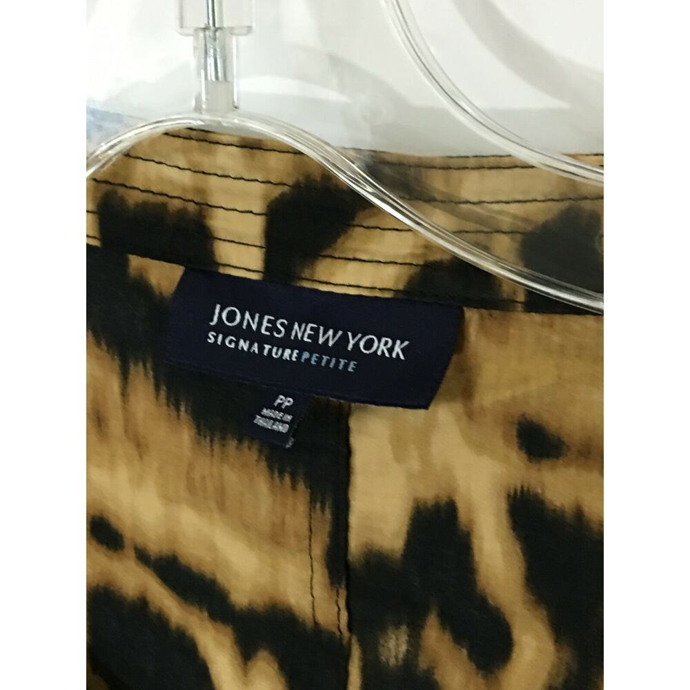Jones New York Signature Petite PP Leopard Animal Print Button Blouse Cotton - Picture 4 of 5